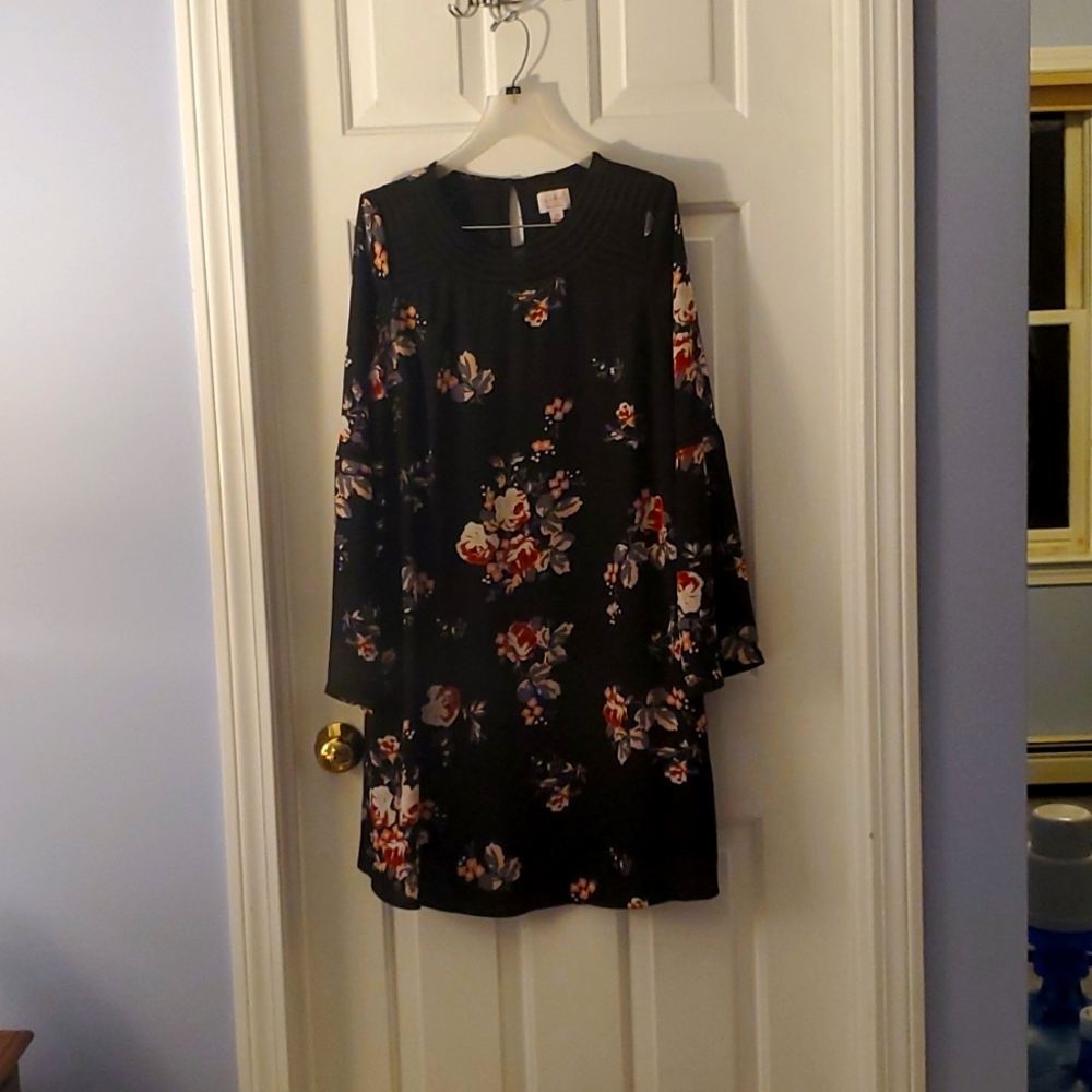 Black Floral Maternity Dress with long sleeves
